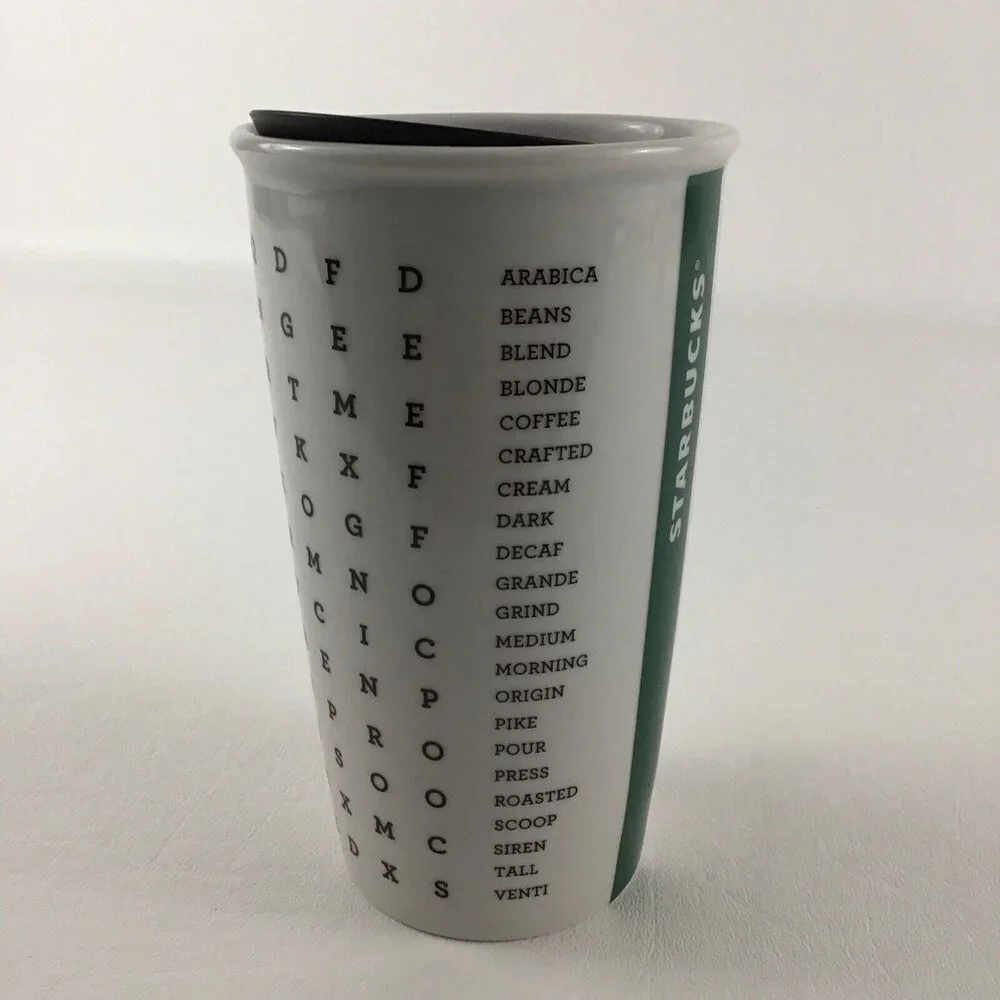 Starbucks Coffee Cup 2016 Ceramic Tumbler Mug 12 fl oz Word Search Puzzle Double - Picture 5 of 7
